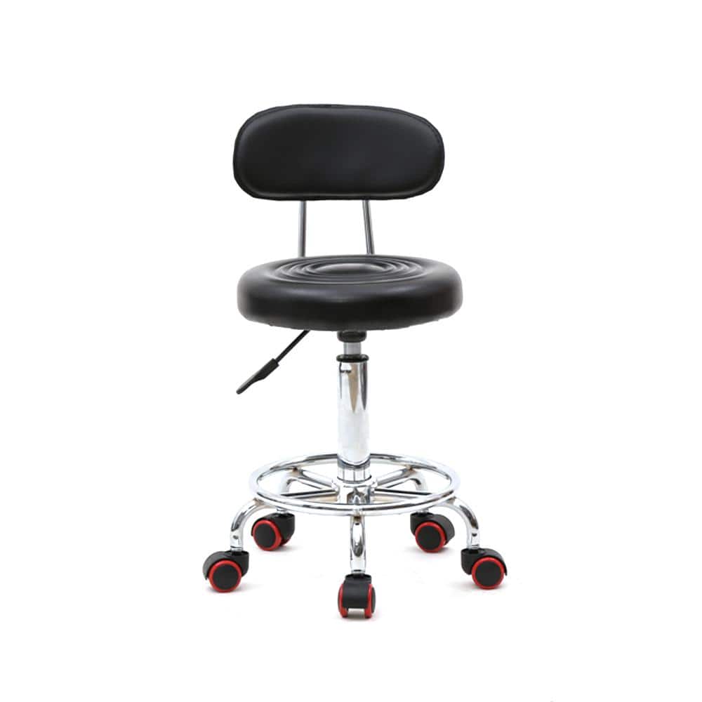 Black Adjustable Ergonomic Salon Stool with Backrest and Wheels