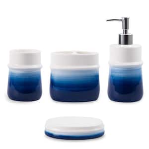 4-Piece Bathroom Accessory Set with Toothbrush Cup, Soap Dispenser, Soap Dish, Tumbler in Blue