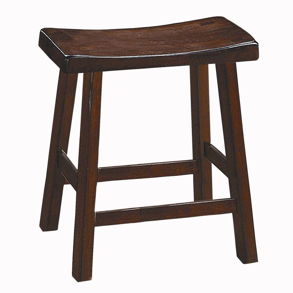 Warm Cherry Brown 18" Wooden Saddle Seat Counter Stools, Set of 2