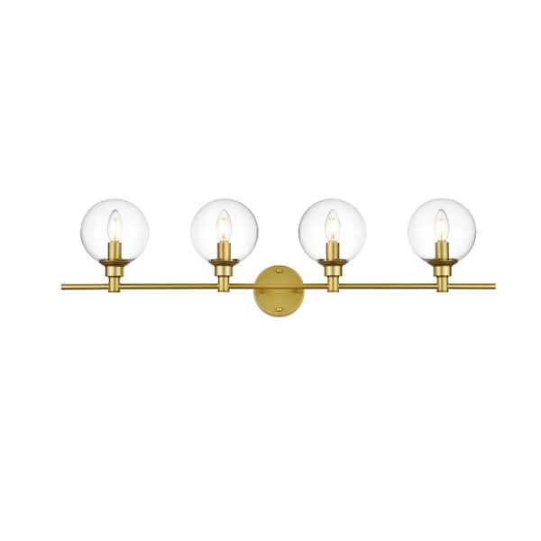 Unbranded Simply Living 38 in. 4-Light Modern Brass Vanity Light with Clear Round Shade