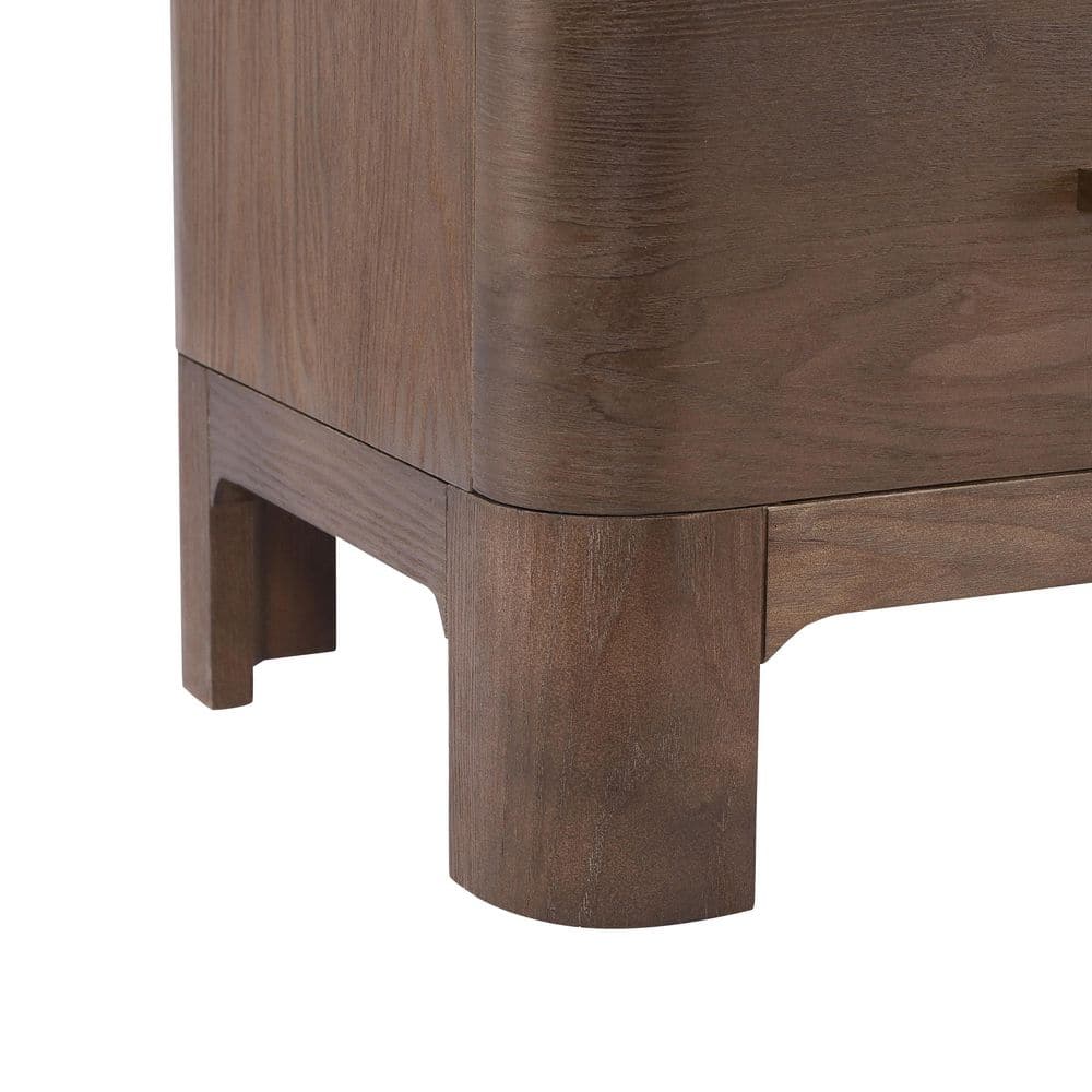 Faye Modern Brown 2-Drawer 23.62 in. W Nightstand with Brushed Gold Handles, Rounded Corners - thumbnail 9