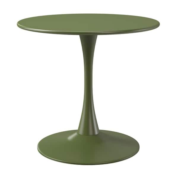 Frond and Form Outdoor Patio Modern 31.5 in. Round Steel Dining Table w/ Sturdy Tulip Base, Olive Green