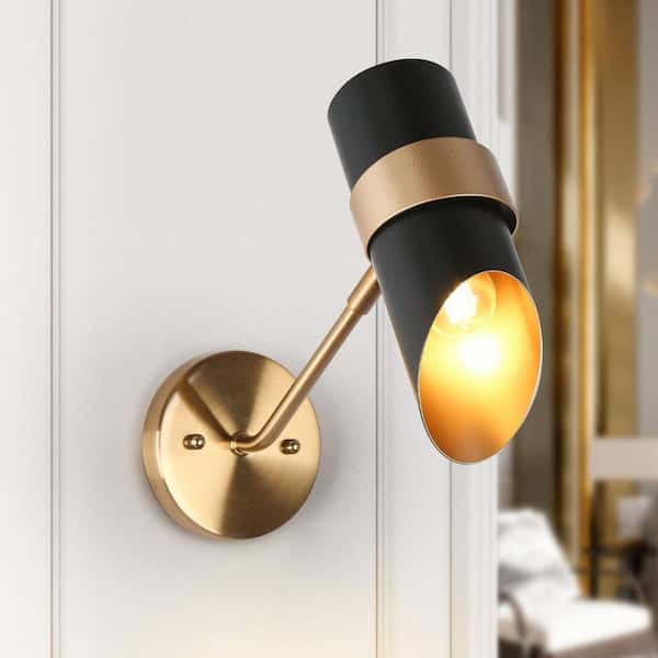 LNC Industrial Black Cylinder Wall Sconce with Gold Swivel Joint 1