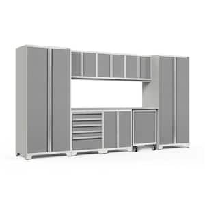 Pro Series 156 in. W x 84.75 in. H x 24 in. D 18-Gauge Steel Garage Cabinet Set in Platinum (9-Piece)