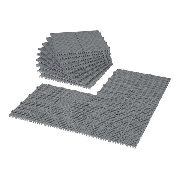 Unbranded 12 in. x 12 in. Gray Plastic Interlocking Deck Tiles, Waterproof Anti-Slip All Weather (12-Pack)