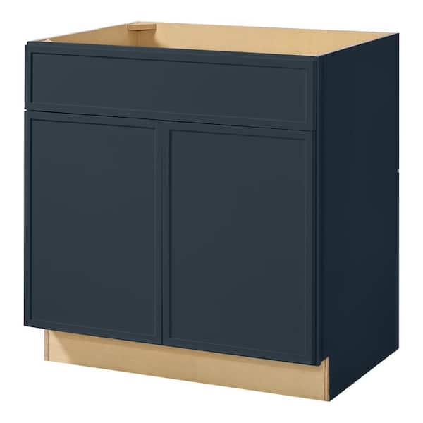 Leyton 33 in. W x 24 in. D x 34.5 in. H Ready to Assemble Plywood Slim Shaker Sink Base Kitchen Cabinet in Ink Blue