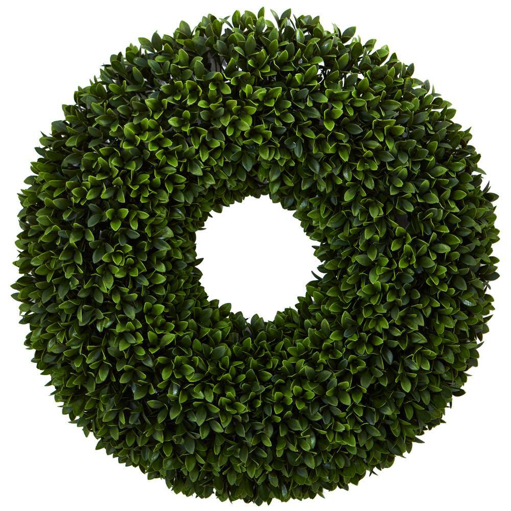 Nearly Natural 24 in. Indoor Boxwood Artificial Wreath 4350