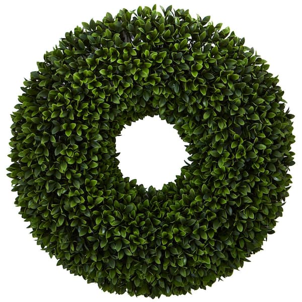 Nearly Natural 24 in. Indoor Boxwood Artificial Wreath