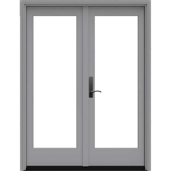 JELD-WEN W5500 60x80 Right-Hand/Inswing Low-E Silver Clad Wood Double Prehung Patio Door w/ Dove Interior