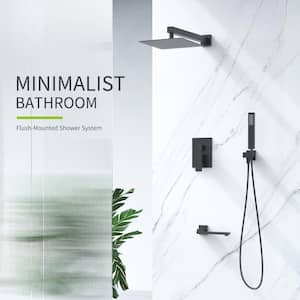 Single-Handle Spray Square High Pressure Wall Mount Shower Faucet with Tub Spout in Matte Black (Valve Included)