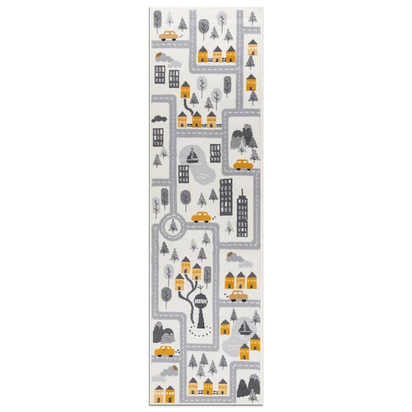 Adventureville Kids Play Road Cream 2 ft. x 7 ft. Area Rug