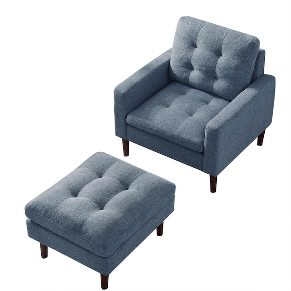 LY & S Collection Blue Polyester Arm Chair with Ottoman for Living Room