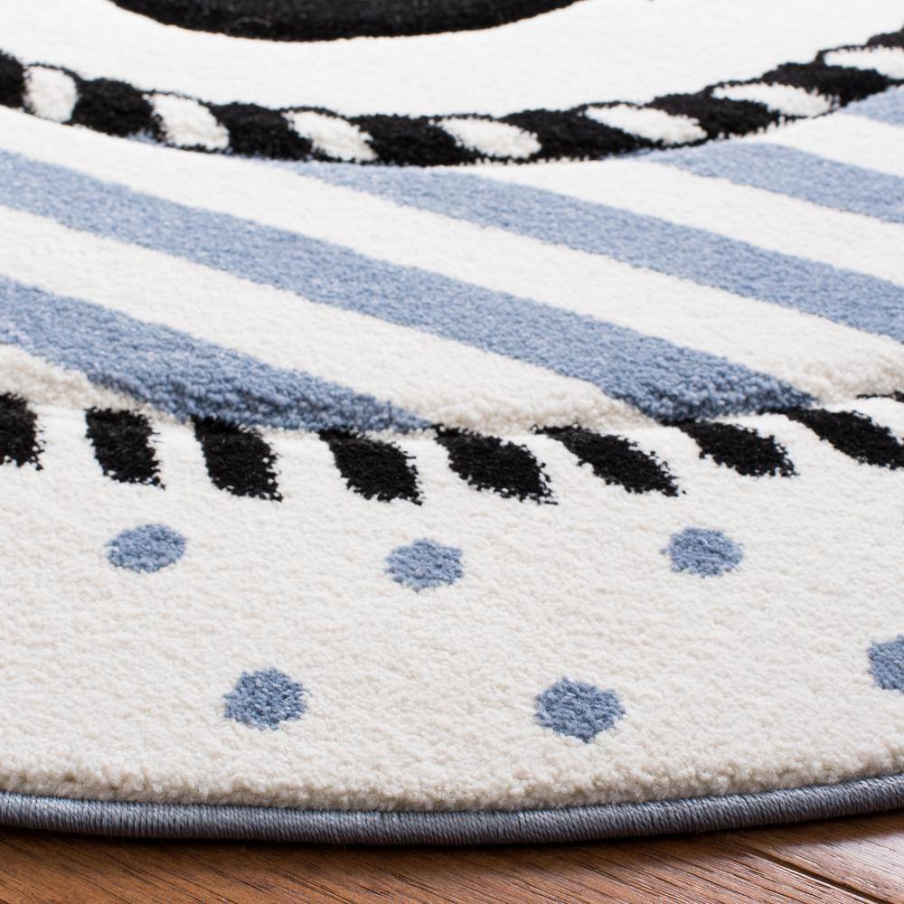 Ivory and Navy Round Anchor Kids Area Rug