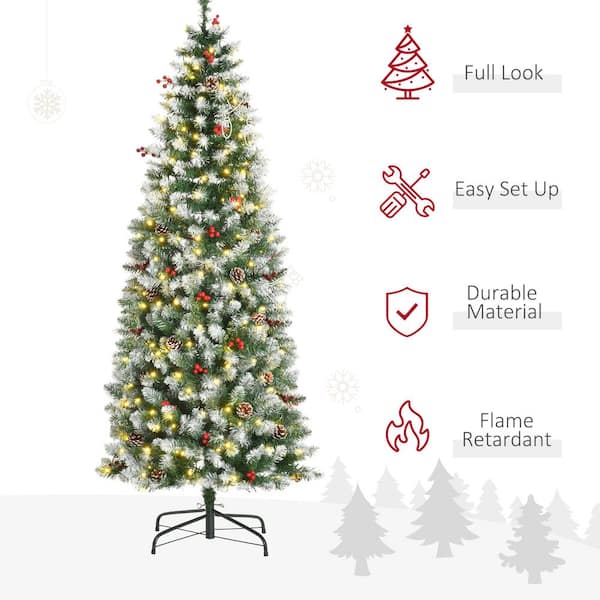 HOMCOM 6 ft. Tall Pencil Artificial Christmas Tree Holiday Decor with 618  Branches, Auto Open, Steel Base, Pine Needles, Green 830-737V00GN - The  Home Depot