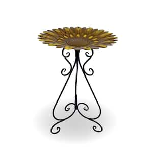 24 in. Yellow Metal Flower Birdbath