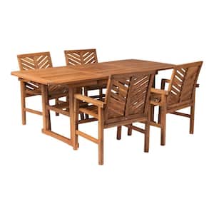 Brown 5-Piece Extendable Wood Outdoor Patio Dining Set