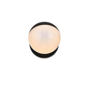 Simply Living 5 in. 1-Light Modern Black Vanity Light with Frosted White Round Shade