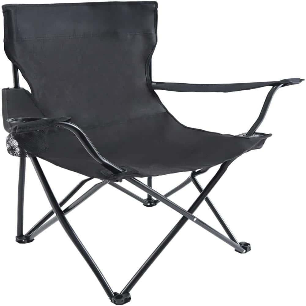 Afoxsos Portable Folding Black Steel Camping Chair, Lightweight and Large  Patio Chair HDMX1382 - The Home Depot
