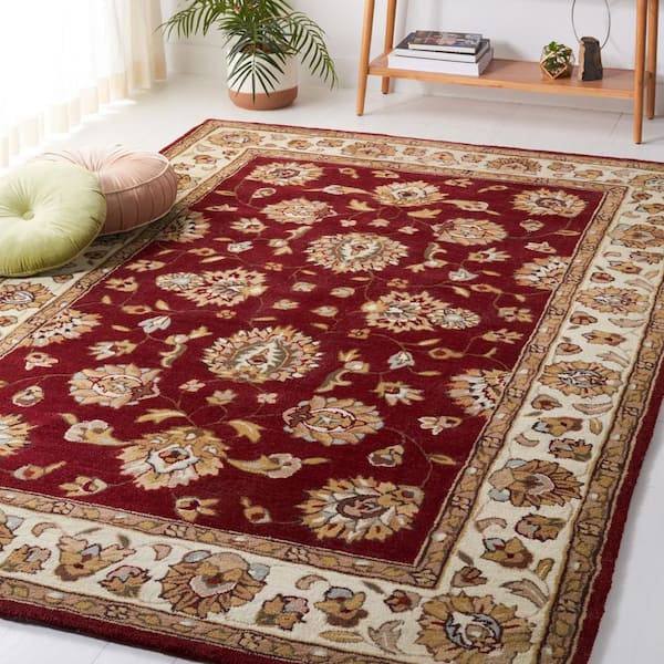 Total Performance 3 ft. x 5 ft. Burgundy/Ivory Floral Border Area Rug