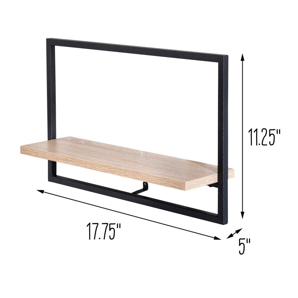 17.64" Black Steel and Wood Floating Wall Shelf