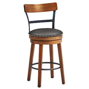 25.5 in. Brown Bar Stool Swivel Counter Height Kitchen Dining Bar Chair with Rubber Wood Legs