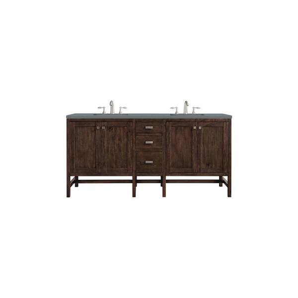 James Martin Vanities Addison 72 in. W x 23.5 in. D x 35.5 in. H Bathroom Vanity in Mid Century Acacia with Cala Blue Quartz Top
