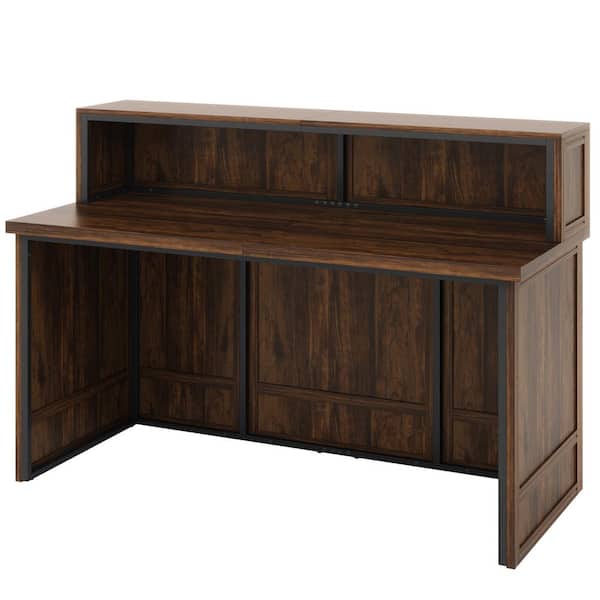 BYBLIGHT Moronia 56.6 in. Rectangular Vintage Brown Wood Reception Desk with Counter