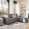 PHI VILLA 78.6 in. Modern L Shaped Linen Sectional Sofa in Gray with 1-Ottoman THD-IF-207-GY-3-1