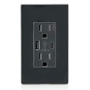 Black, 15 Amp Decora Type A and C USB Charger Tamper-Resistant Outlet