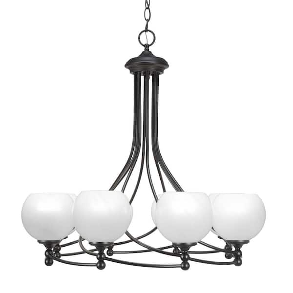 Unbranded Royale 8 Light Matte Black Chandelier, Round Chandelier with 5.75 in. White Marble Glass Shades, No Bulbs Included
