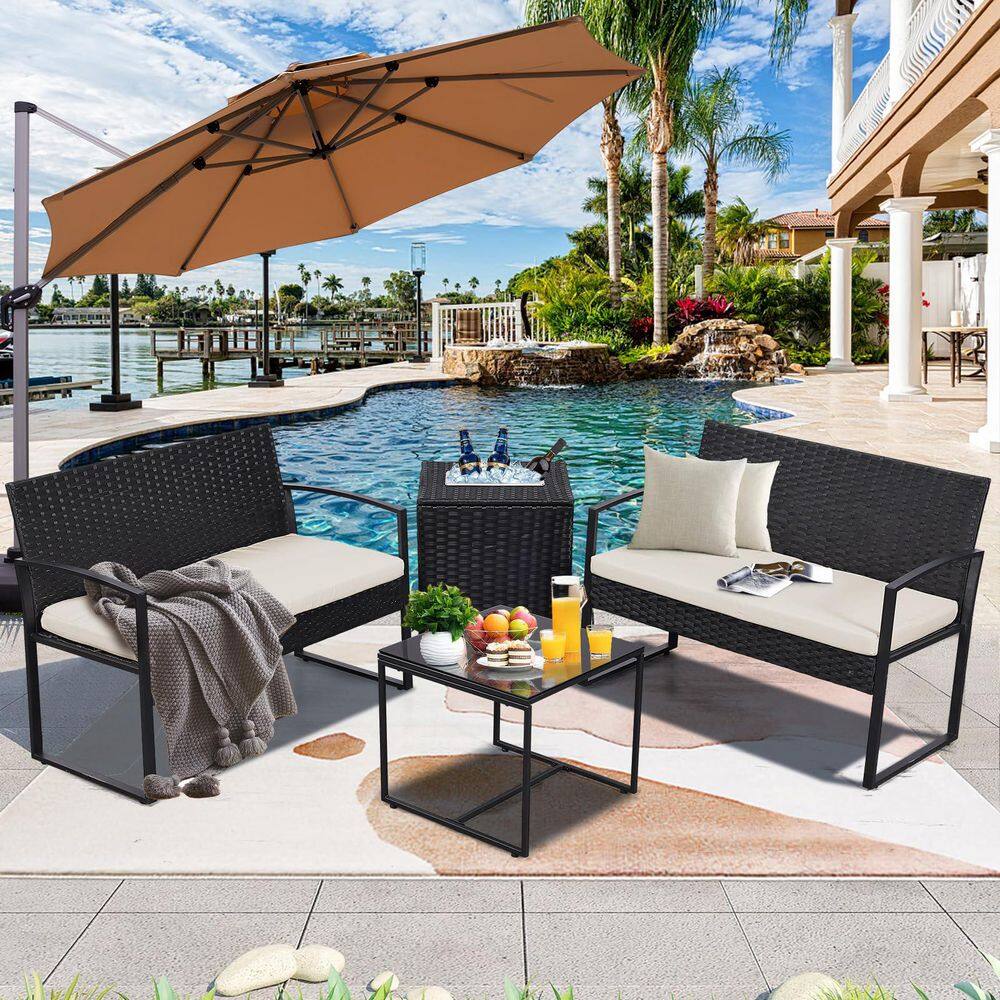 4-Piece Black Wicker Outdoor Sectional Set with Beige Cushions price history on PriceWatchPro