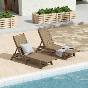 Laguna 2-Piece Weatherwood HDPE All Weather Fade Proof Plastic Reclining Outdoor Patio Adjustable Chaise Lounge Chairs
