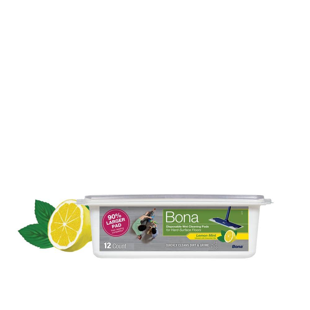 Hard-surface Floor Wet Disposable Cleaning Pads, Lemon Mint Scent, (12-Coun