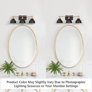 Modern Black Bathroom Vanity Light with Gold Arm, 24.5 in. 3-Light Metal Bell Bath Wall Sconce for Arched/Round Mirror