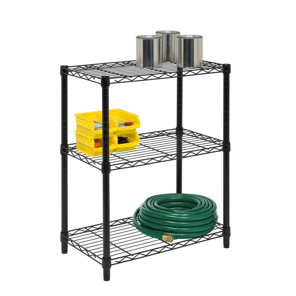 Black 3-Tier Heavy Duty Adjustable Steel Shelving Unit