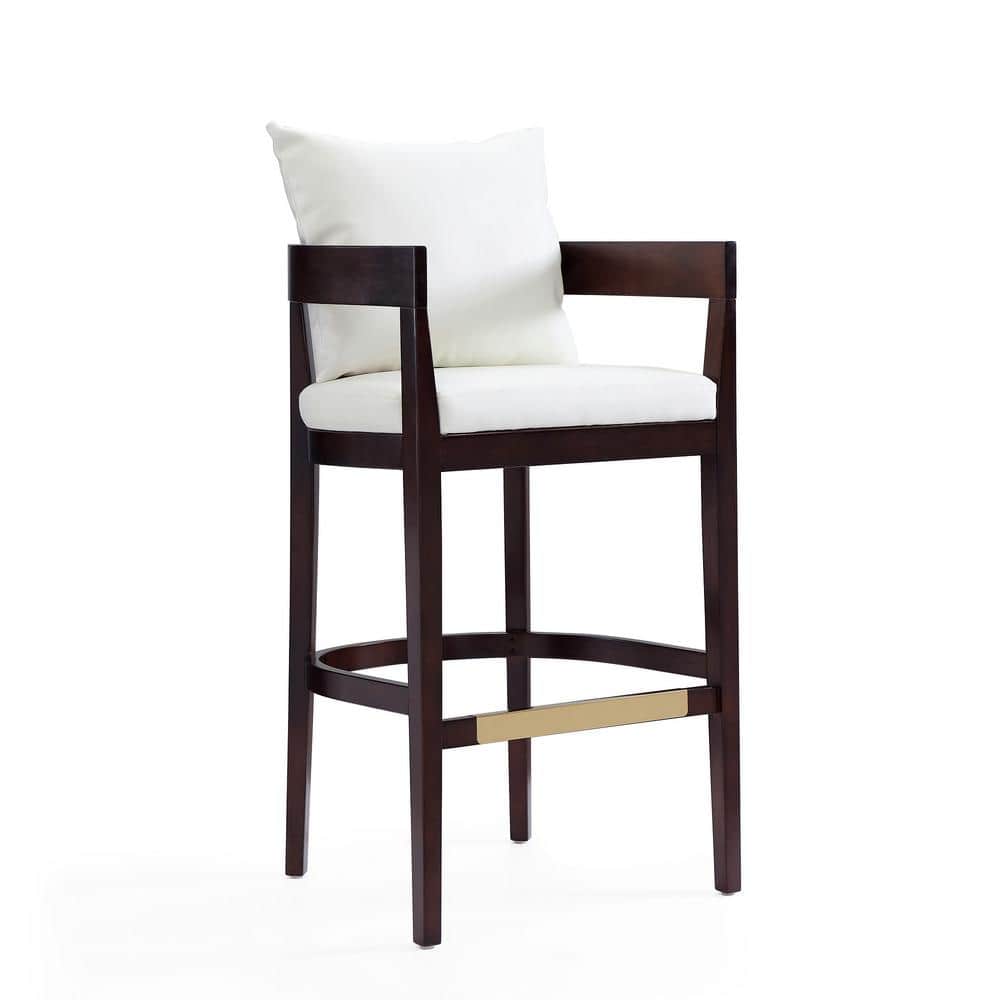 Manhattan Comfort Ritz Ivory Leather Beech Wood Barstool - 38"