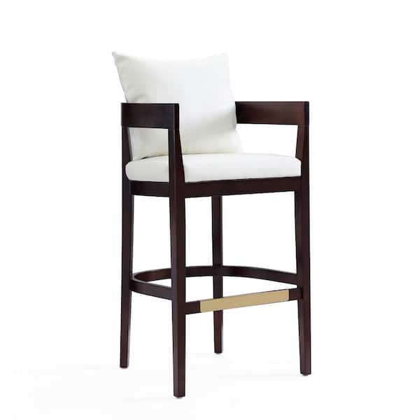 Manhattan Comfort Ritz 30.5 in. Ivory and Dark Walnut Beech Wood Bar Stool with Faux Leather Upholstered Seat