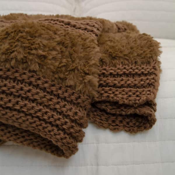DONNA SHARP Plush Knit Tobacco Polyester Throw Blanket