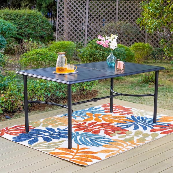 PHI VILLA 7-Piece Metal Patio Outdoor Dining Set with Black