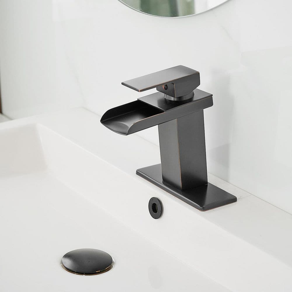 Oil-Rubbed Bronze Single-Handle Waterfall Bathroom Faucet