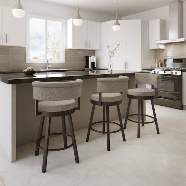 Rosco 30.75 in. Beige & Brown Woven Polyester/Dark Brown Metal Bar Stool
