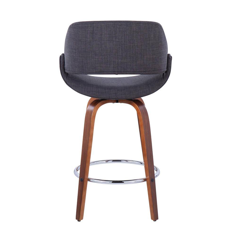 Walnut and Charcoal Swivel Counter Stools with Chrome Footrest, Set of 2