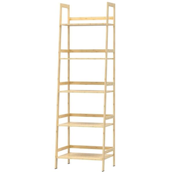 Spaco 20.87" in. Wide natural Brown Finish 5 Shelf Ladder Bookcases MB