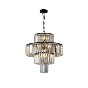12-Light Black Luxury Crystal Chandelier for Livingroom with No Bulbs Included