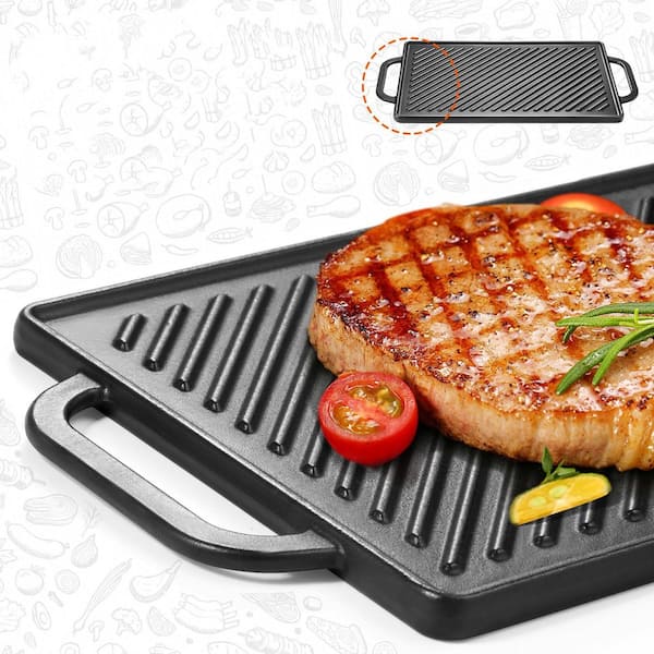 Wudkey Cast Iron Reversible Grill Griddle, Rectangular Double