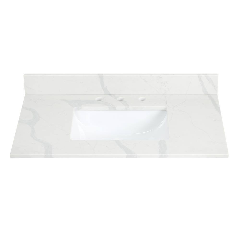 Arbios 36 in. W x 22 in. D Qt. Stone White Rectangular Single Sink Bathroom Vanity Top in Calcutta White 8 in. WD price history on PriceWatchPro