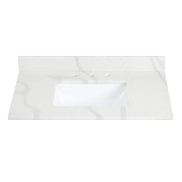 Altair Arbios 36 in. W x 22 in. D Qt. Stone White Rectangular Single Sink Bathroom Vanity Top in Calcutta White 8 in. WD