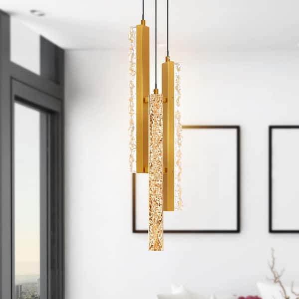 Stagger 3-Light Integrated LED Brass Mini Pendant Light