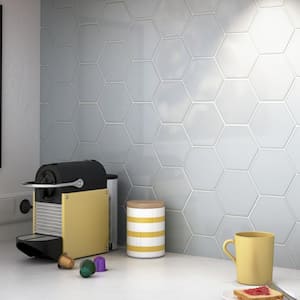 Hedron Hexagon 4 in. x 5 in. Glossy Sky Blue Ceramic Wall Tile (5.38 sq. ft./Case)