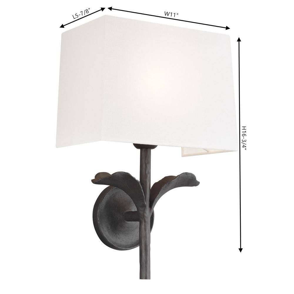 Georgia Dimmable Aged Iron Wall Sconce with White Linen Shade